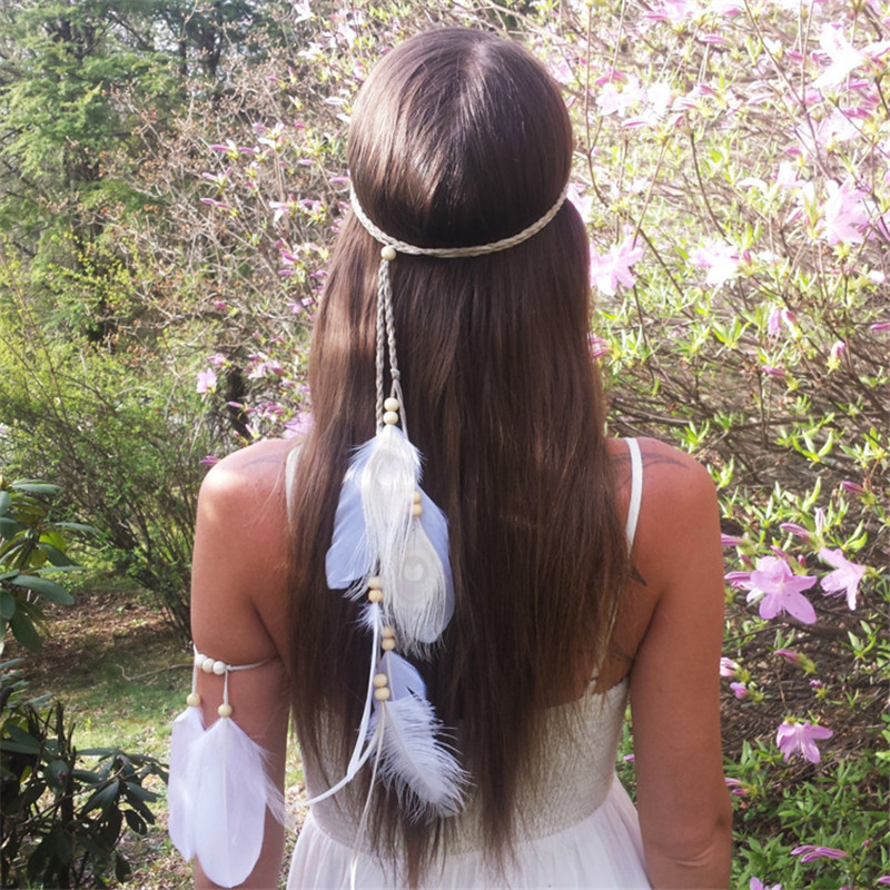 Ethnic Fashion India - Diadema de plumas blancas indias para