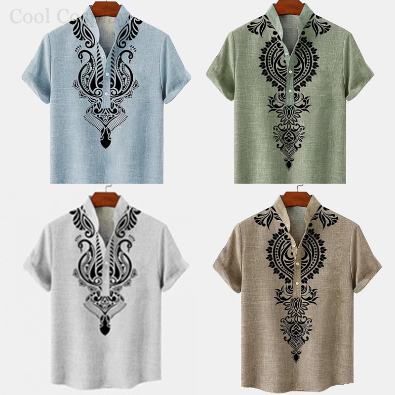 Ethnic Fashion Men - Camiseta Henley Retro para Hombre, Camisa