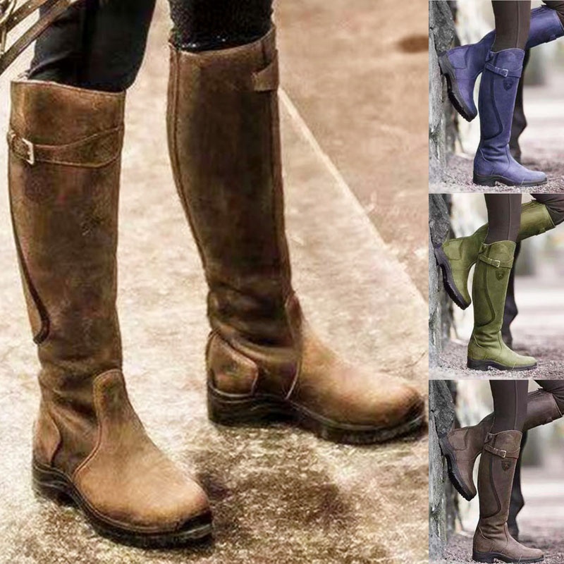 Winter Ethnic Fashion For Women - Botas de tacón bajo de cuero