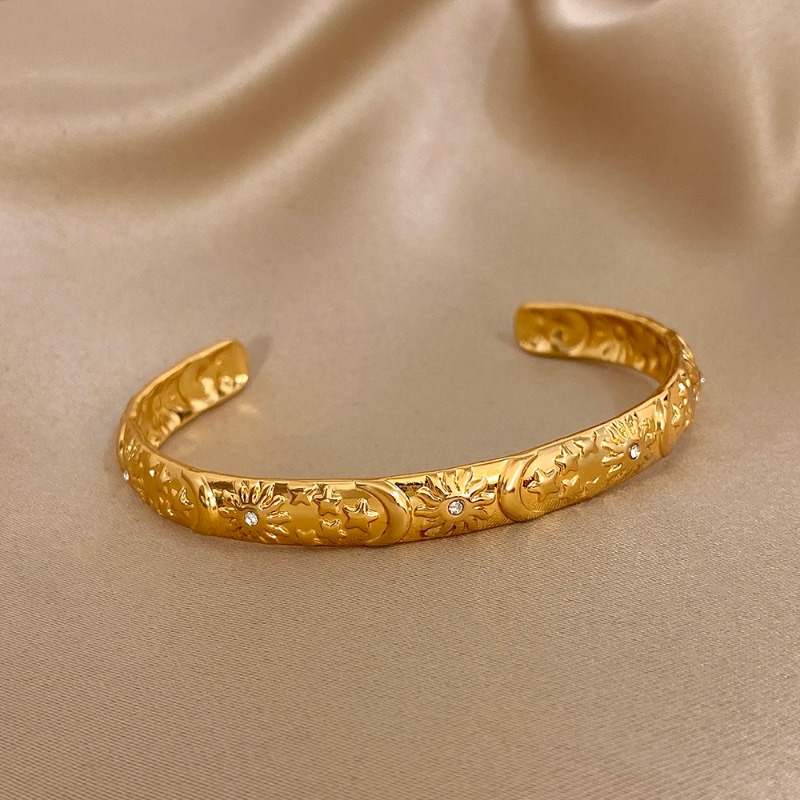 Ethnic Chic Fashion - Brazalete abierto liso vintage con diseño