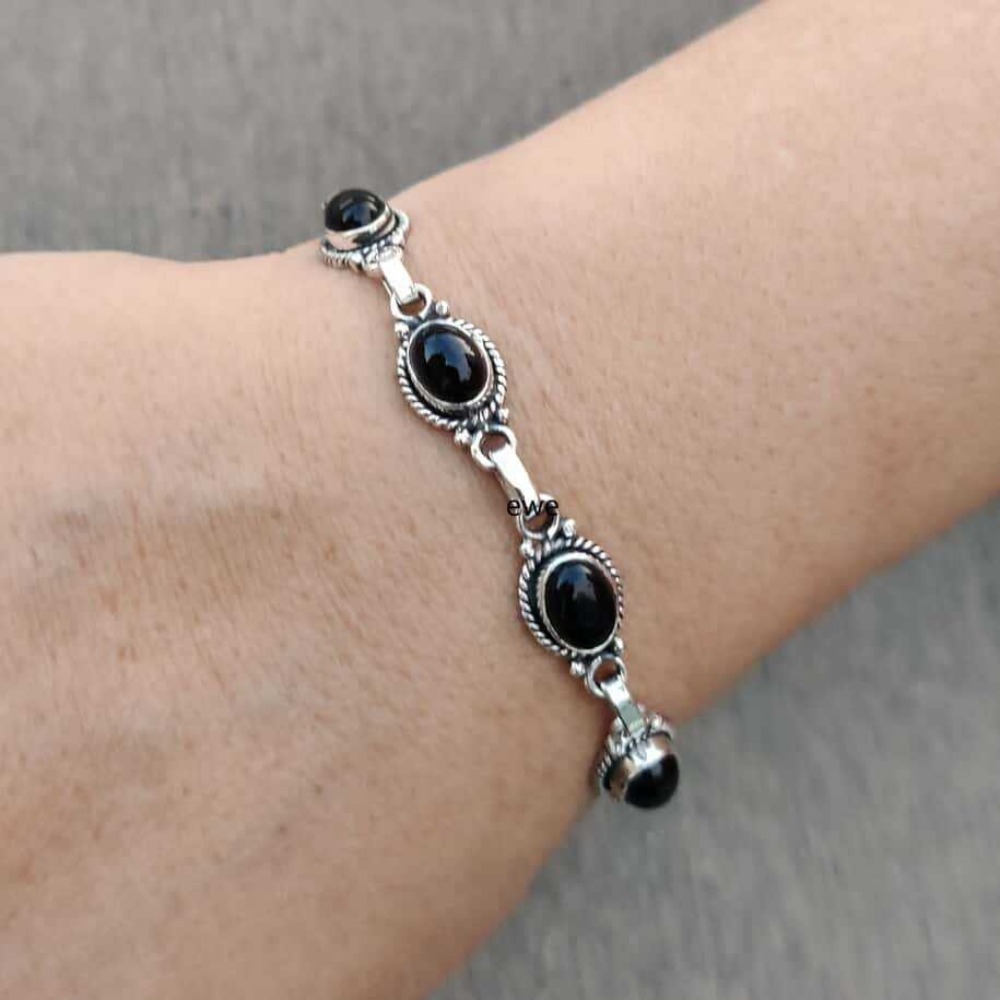 Ethnic Wear Men'S Fashion - Pulseras Ajustables de Plata con Ónix