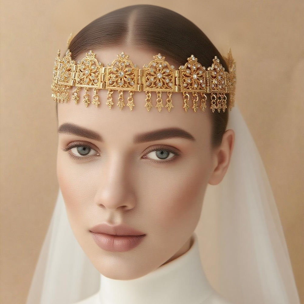Ethnic Chic Fashion - Cadena de pelo elegante marroquí chapada